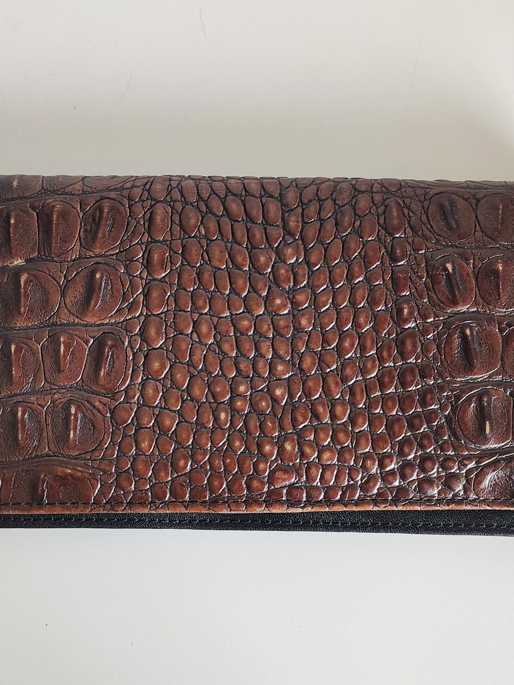 Vintage Brahmin Brown Croc Design Embossed Leather Checkbook Wallet